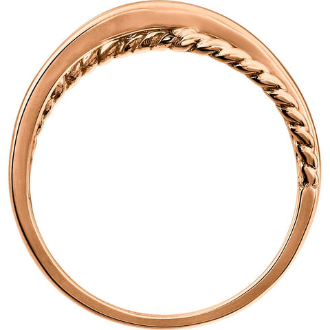 14k Rose Gold Crossover Rope Ring, Size 7