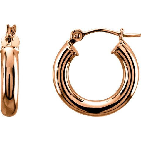 14k Rose Gold 15mm Tube Hoop Earrings
