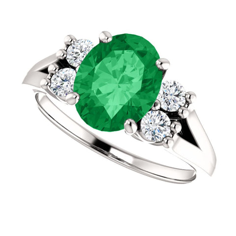 14k White Gold Chatham® Created Emerald & 1/4 CTW Diamond Ring, Size 7