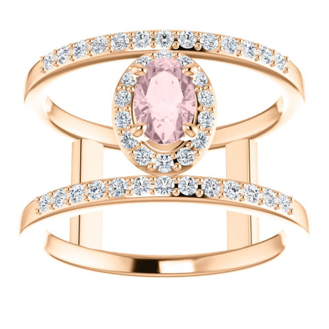 14k Rose Gold Morganite & 1/3 CTW Diamond Ring , Size 7