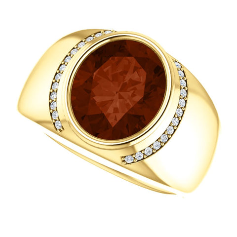 14k Yellow Gold Mozambique Garnet & 1/8 CTW Diamond Ring, Size 11