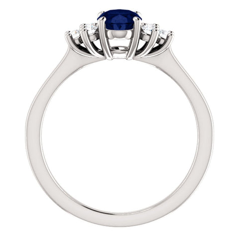 14k White Gold Blue Sapphire & 1/5 CTW Diamond Ring, Size 7