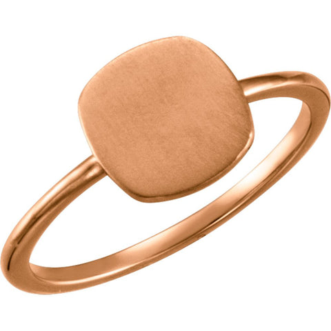 14k Rose Gold Cushion Engravable Ring , Size 7
