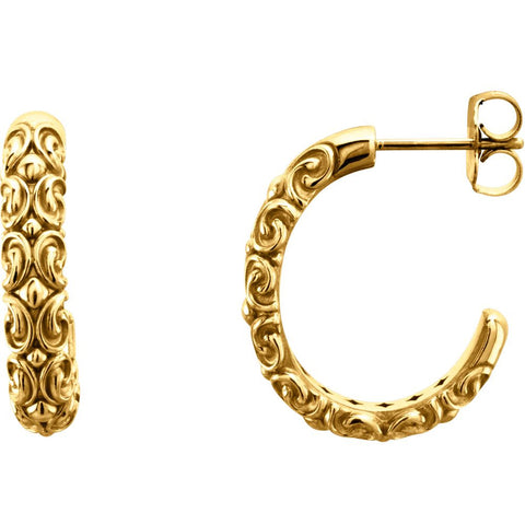 14k Yellow Gold 20x4.1mm Sculptural-Inspired Half-Hoop Earrings