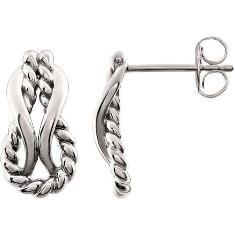 14k White Gold Teardrop Rope Design Earrings