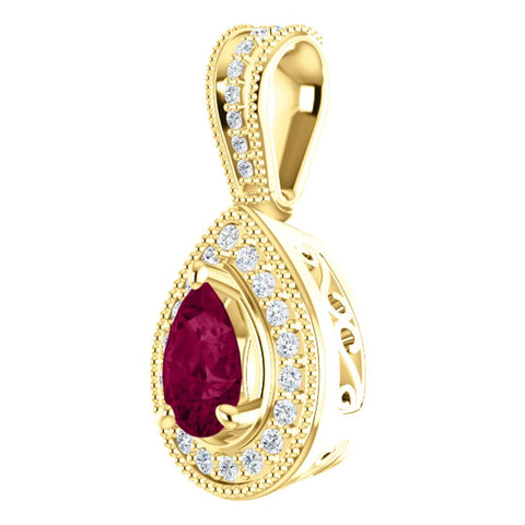 14k Yellow Gold Rhodolite Garnet & 1/8 CTW Diamond Pendant