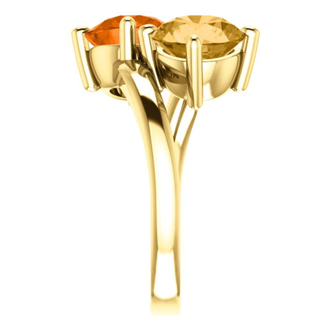 14k Yellow Gold Honey Topaz & Poppy Topaz Ring, Size 7
