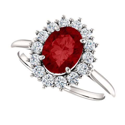 14k White Gold Chatham® Created Ruby & 3/8 CTW Diamond Ring , Size 7