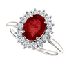 14k White Gold Chatham® Created Ruby & 3/8 CTW Diamond Ring , Size 7