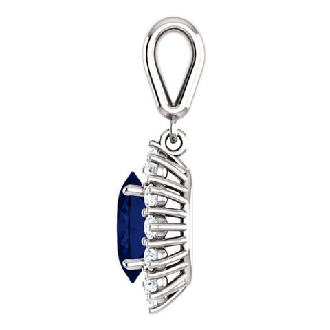 14k White Gold Chatham® Created Blue Sapphire & 1/3 CTW Diamond 18" Necklace