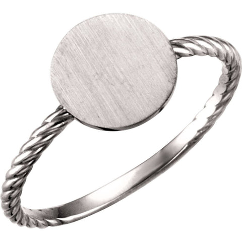 14k White Gold Round Engravable Rope Ring, Size 7