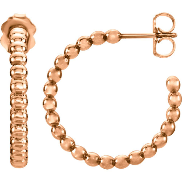 14k Rose Gold 21mm Beaded Hoop Earrings