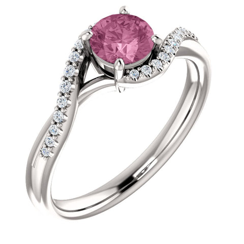 14k White Gold Passion Pink Topaz & 1/10 CTW Diamond Ring, Size 7