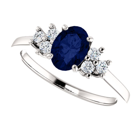 14k White Gold Blue Sapphire & 1/5 CTW Diamond Ring, Size 7