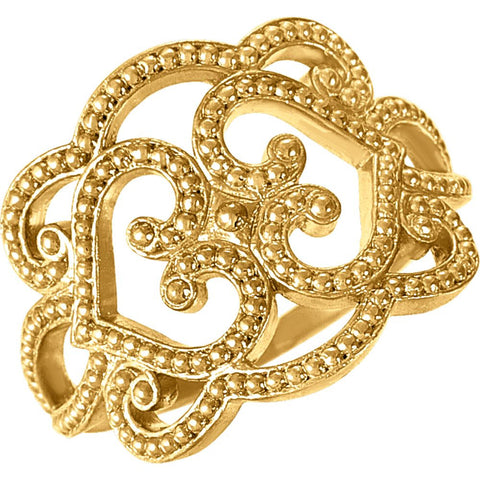 14k Yellow Gold Granulated Design Ring, Size 7