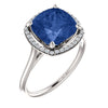14k White Gold Blue Sapphire & 1/6 CTW Diamond Ring, Size 7