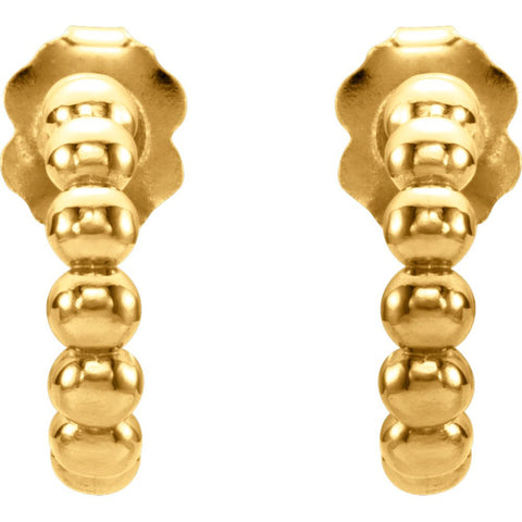 14k Yellow Gold 12mm Beaded Hoop Earrings