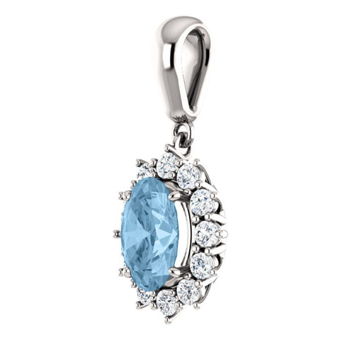 14k White Gold Blue Topaz & 1/3 CTW Diamond Pendant