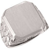 18.00X16.00 mm Men's Signet Nugget Ring with Brush Finished Top in 14k White Gold ( Size 10 )