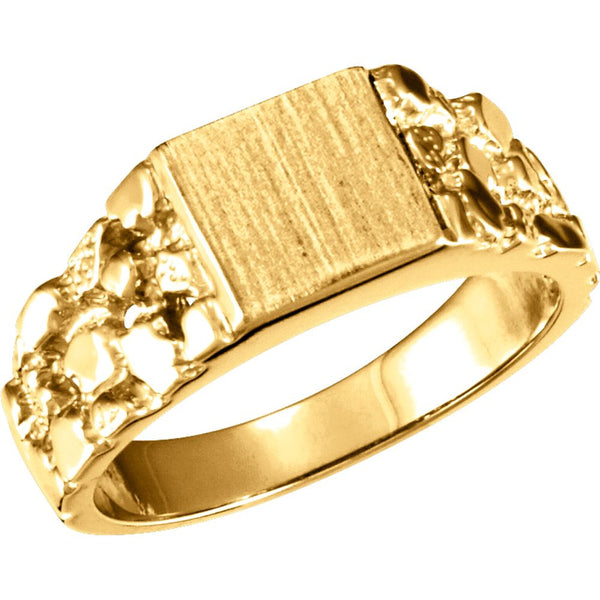 14k Yellow Gold 9mm Men's Nugget Signet Ring, Size 10