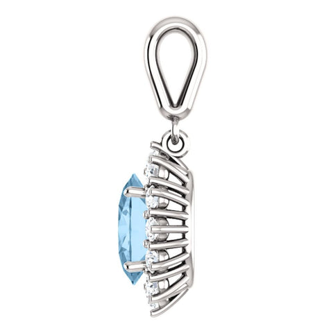 14k White Gold Blue Topaz & 1/3 CTW Diamond Pendant