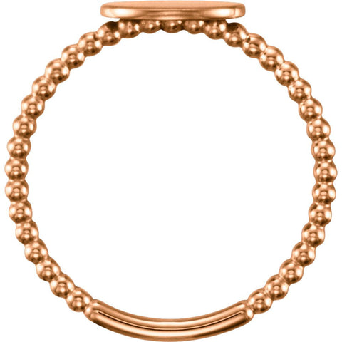 14k Rose Gold Oval Engravable Beaded Ring, Size 7