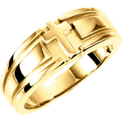 10k Yellow Gold Gents Religious Cross Duo Band, Size 11