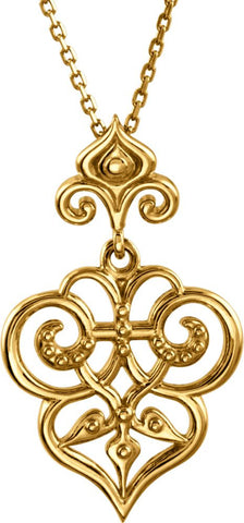 14k Yellow Gold Fleur-De-Lis Decorative Dangle 18" Necklace