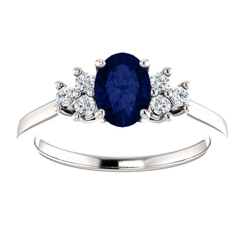 14k White Gold Blue Sapphire & 1/5 CTW Diamond Ring, Size 7