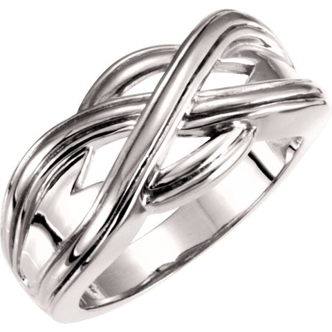 14k White Gold Woven Design Band, Size 6