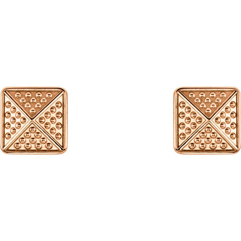 14k Rose Gold Granulated Pyramid Earrings