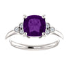 14k White Gold 7x7mm Genuine Amethyst & 1/6 CTW Diamond Ring, Size 7