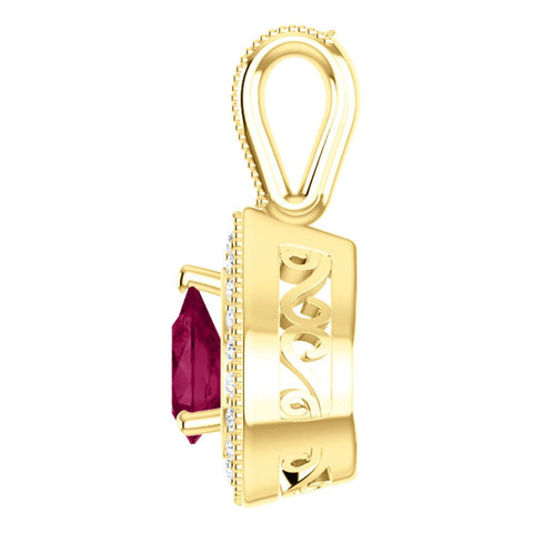 14k Yellow Gold Rhodolite Garnet & 1/8 CTW Diamond Pendant