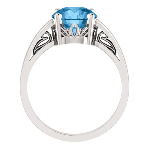 14k White Gold Swiss Blue Topaz Ring, Size 7