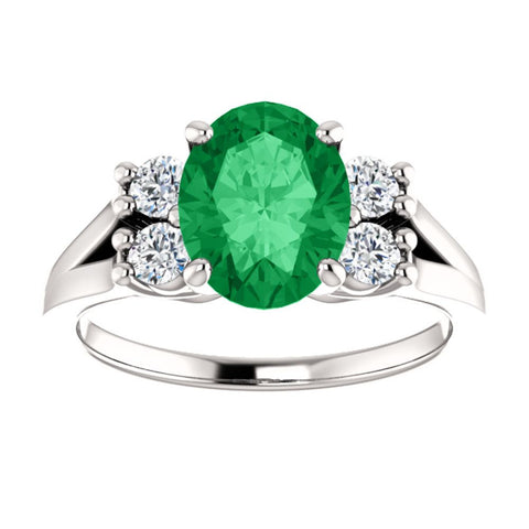 14k White Gold Chatham® Created Emerald & 1/4 CTW Diamond Ring, Size 7