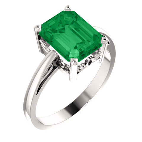 14k White Gold 9x7mm Emerald Scroll Setting® Ring Mounting, Size 7