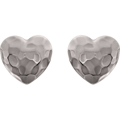 14k White Gold Hammered Heart Earrings