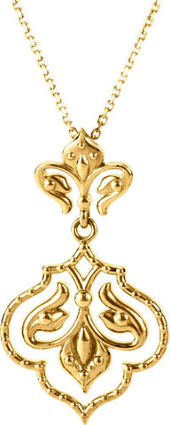 14k Yellow Gold Decorative Dangle 18" Necklace