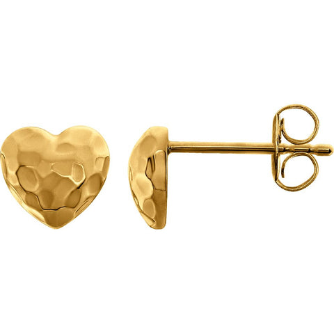 14k Yellow Gold Hammered Heart Earrings