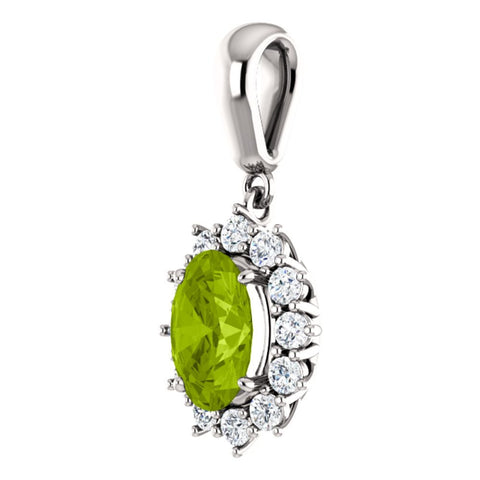 14k White Gold Peridot & 1/3 CTW Diamond Pendant