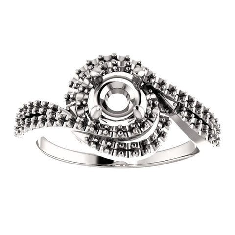 14k White Gold 5.8mm Round Accented Engagement Ring Mounting, Size 7