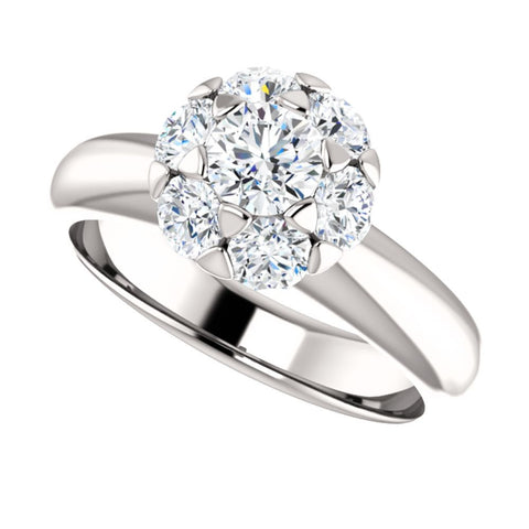 14k White Gold 1 1/5 CTW Diamond Cluster Engagement Ring, Size 7