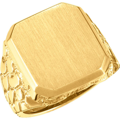 14k Yellow Gold 18x16mm Men's Nugget Signet Ring, Size 10