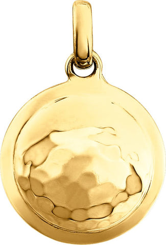 14k Yellow Gold Hammered Disk Pendant