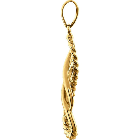 14k Yellow Gold Rope Design Teardrop Pendant