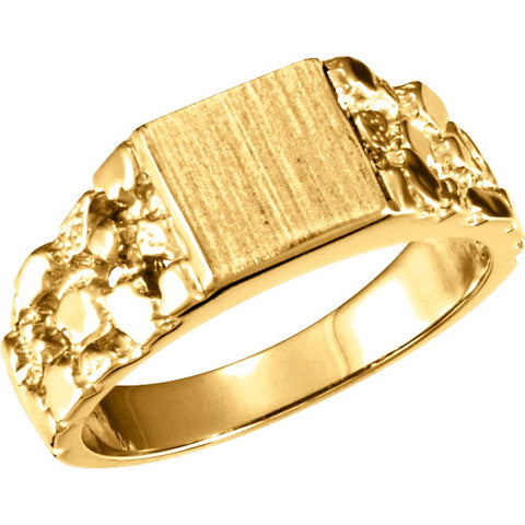 10k Yellow Gold 9mm Men's Nugget Signet Ring, Size 10