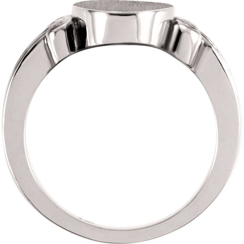 14k White Gold Fancy Oval Signet Ring, Size 6