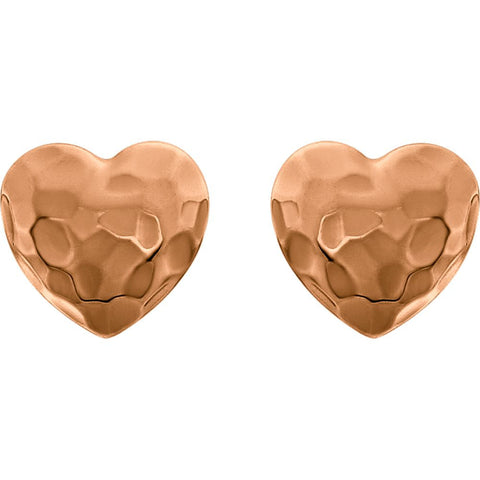 14k Rose Gold Hammered Heart Earrings