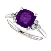 14k White Gold 7x7mm Genuine Amethyst & 1/6 CTW Diamond Ring, Size 7