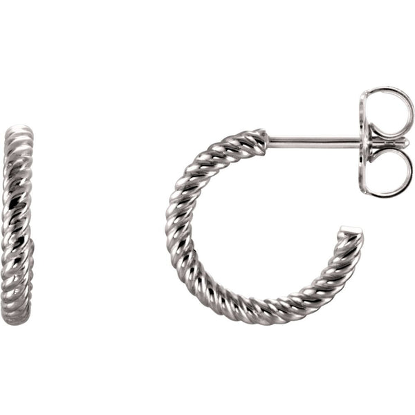 14k White Gold 12mm Rope Design Hoop Earrings